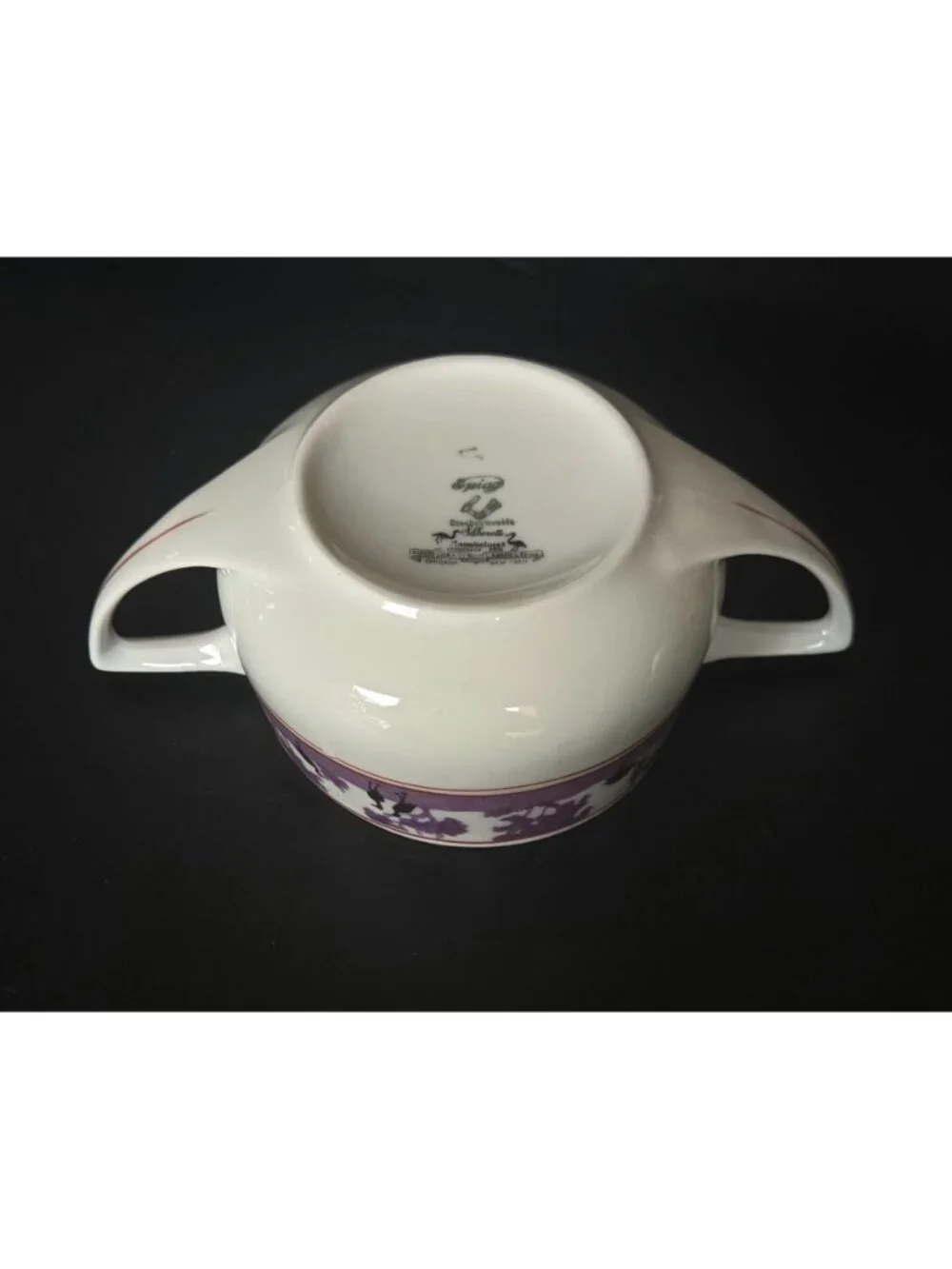 Epiag Czech Silhouette Purple Black Crane Double-Handled Porcelain Birds Bowl